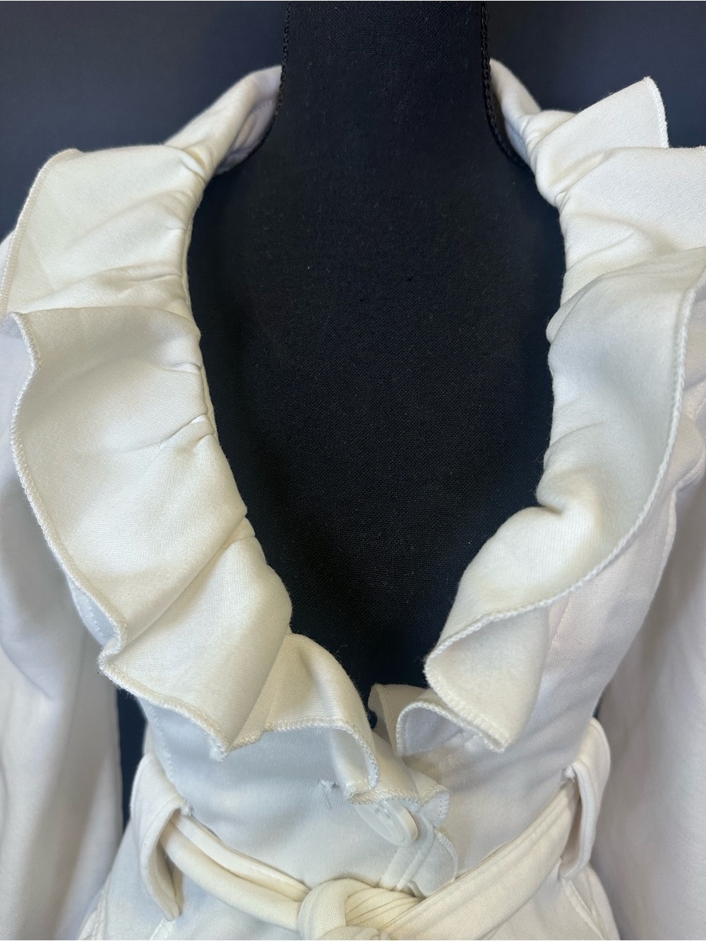 #219- Women's Cream Ruffle-Waist Tie Jacket - Picture 4 of 9